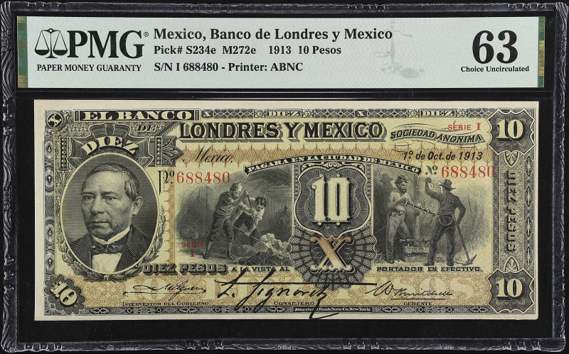 MEXICO. El Banco de Londres y Mexico. 10 Pesos, 1913. P-S234e. PMG Choice Uncirc...