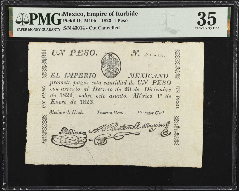 MEXICO. Empire of Iturbide. 1 Peso, 1823. P-1b. PMG Choice Very Fine 35.
(M10b)...