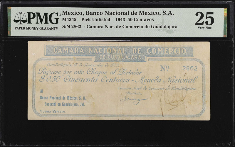 MEXICO. Banco Nacional de Mexico. 50 Centavos, 1943. P-Unlisted. PMG Very Fine 2...