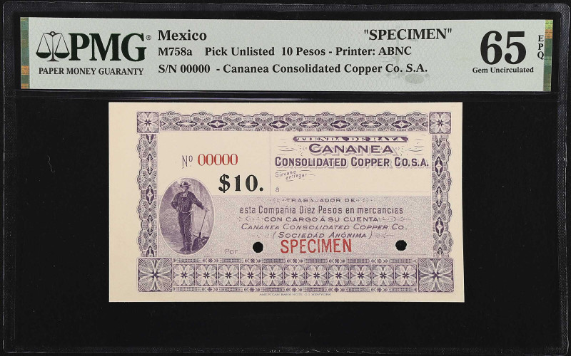 MEXICO. Cananea Consolidated Copper Company S.A. 10 Pesos, ND. P-Unlisted. Speci...