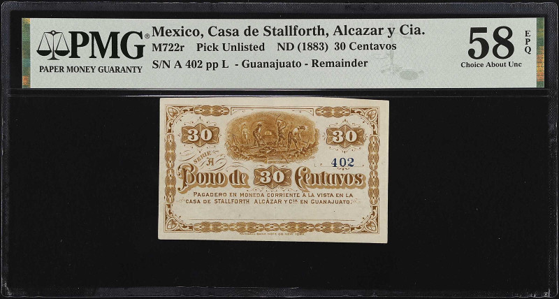 MEXICO. Casa de Stallforth, Alcazar y Cia. 30 Centavos, ND (1883). P-Unlisted. P...