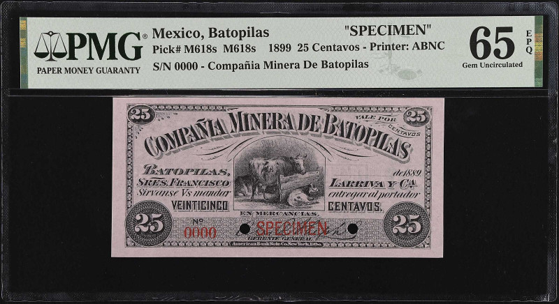 MEXICO. Compania Minera de Batopilas. 25 Centavos, 1899. P-M618s. Specimen. PMG ...