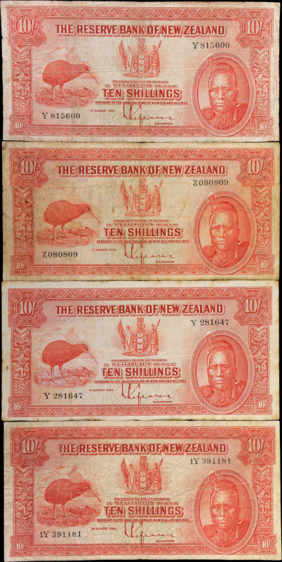 NEW ZEALAND. Lot of (4). The Reserve Bank of New Zealand. 10 Shillings, 1934. P-...