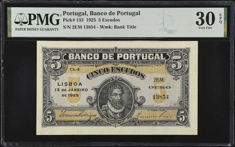 PORTUGAL. Banco de Portugal. 5 Escudos, 1925. P-133. PMG Very Fine 30 EPQ.

Es...