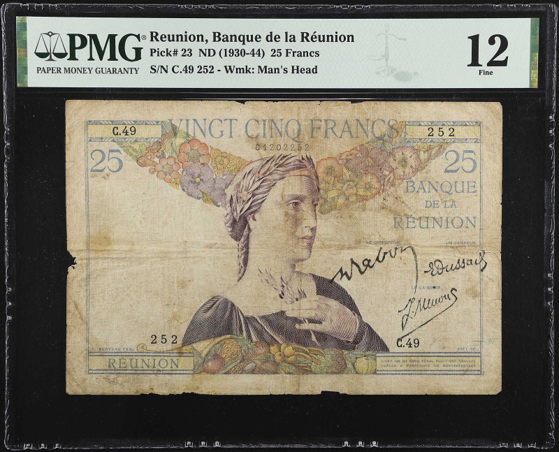 REUNION. Banque de la Reunion. 25 Francs, ND (1930-44). P-23. PMG Fine 12.
PMG ...