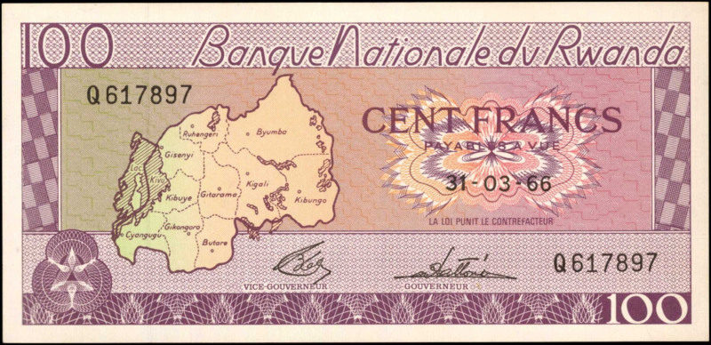 RWANDA. Banque Nationale du Rwanda. 100 Francs, 1966. P-8a. About Uncirculated....