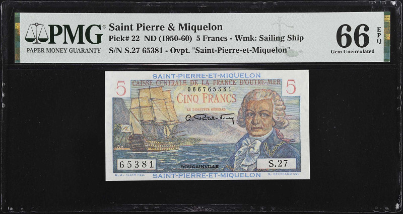 SAINT PIERRE & MIQUELON. Caisse Centrale de la France d'Outre-Mer. 5 Francs, ND ...