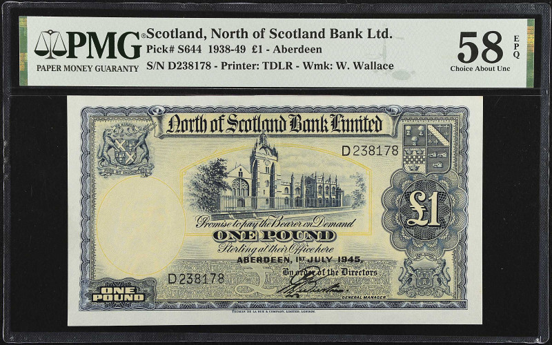 SCOTLAND. North of Scotland Bank Limited. 1 Pound, 1938-49. P-S644. PMG Choice A...