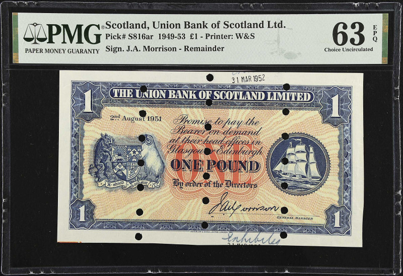 SCOTLAND. The Union Bank of Scotland Limited. 1 Pound, 1949-53. P-S816ar. Remain...