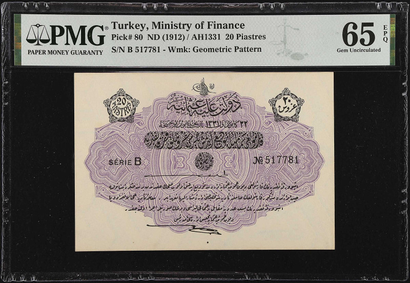 TURKEY. Ministry of Finance. 20 Piastres, ND (1912). P-80. PMG Gem Uncirculated ...