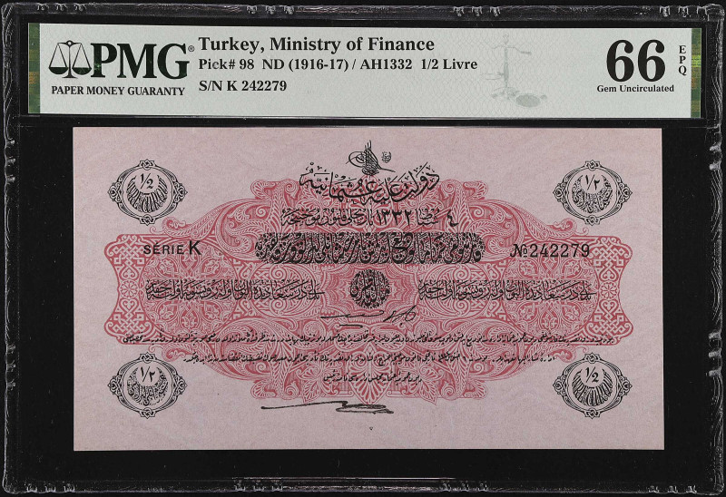 TURKEY. Ministry of Finance. 1/2 Livre, ND (1916-17). P-98. PMG Gem Uncirculated...