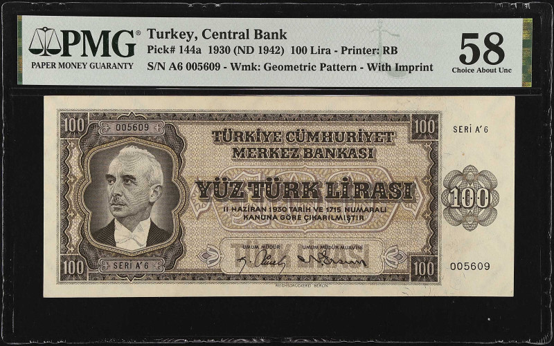 TURKEY. Turkiye Cumhuriyet Merkez Bankasi. 100 Lira, 1930 (ND 1942). P-144a. PMG...