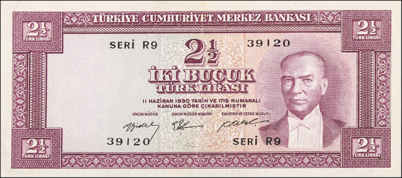 TURKEY. Türkiye Cumhuriyet Merkez Bankasi. 2 1/2 Turk Lirasi, 1930. P-151. Very ...