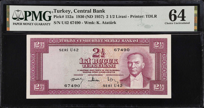 TURKEY. Turkiye Cumhuriyet Merkez Bankasi. 2 1/2 Lirasi, 1930 (ND 1957). P-152a....