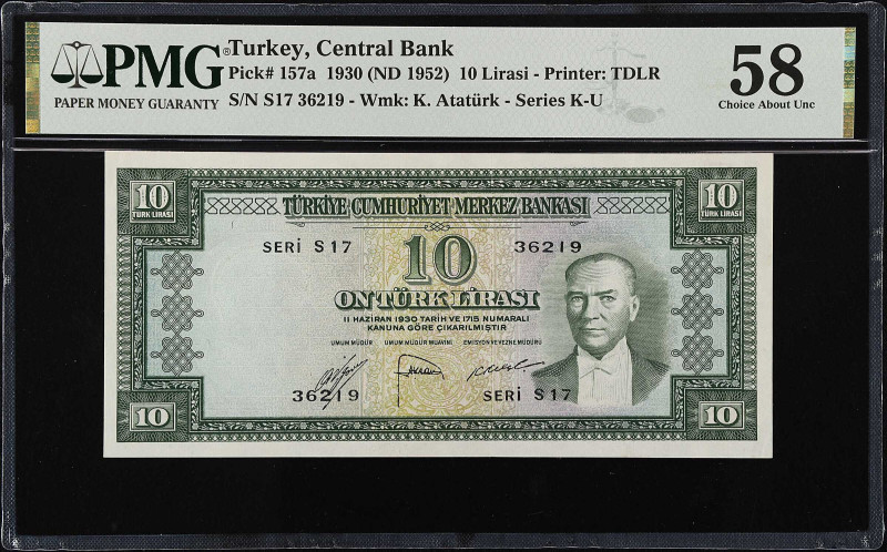 TURKEY. Turkiye Cumhuriyet Merkez Bankasi. 10 Lirasi, 1930 (ND 1952). P-157a. PM...