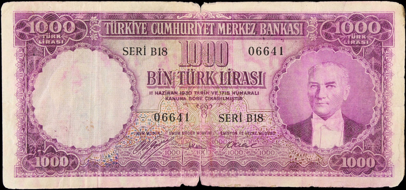 TURKEY. Türkiye Cumhuriyet Merkez Bankasi. 1000 Turk Lirasi, 1930. P-172. Good....