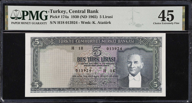 TURKEY. Lot of (2). Turkiye Cumhuriyet Merkez Bankasi. 5 Lirasi, 1930 (ND1965). ...