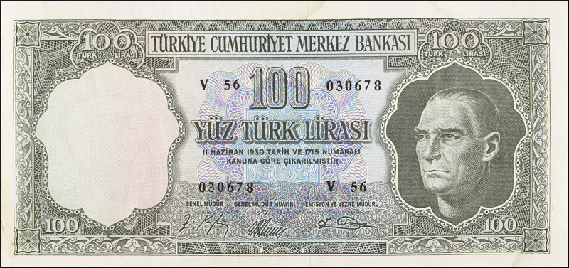 TURKEY. Türkiye Cumhuriyet Merkez Bankasi. 100 Turk Lirasi, 1930. P-177. Very Fi...