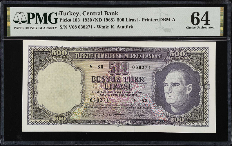 TURKEY. Turkiye Cumhuriyet Merkez Bankasi. 500 Lirasi, 1930 (ND 1968). P-183. PM...