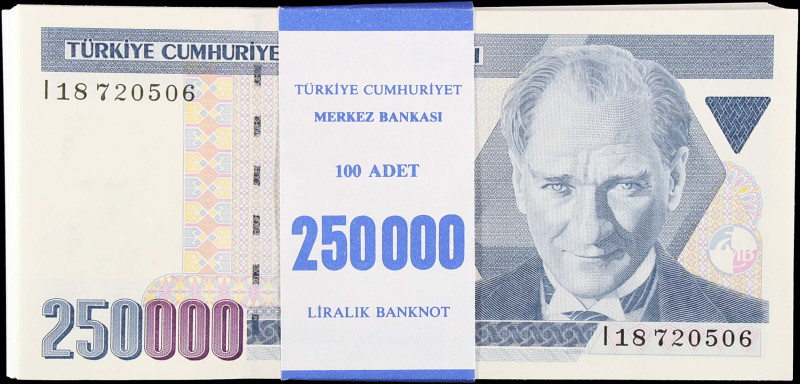 TURKEY. Pack of (100). Turkiye Cumhuriyet Merkez Bankasi. 250,000 Turk Lirasi, 1...