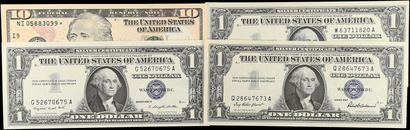 UNITED STATES. Lot of (4). Silver Certificates & Federal Reserve Note. 1 & 10 Do...