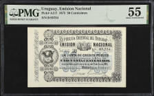 URUGUAY. Emision Nacional. 50 Centesimos, 1875. P-A117. PMG About Uncirculated 55.
PMG comments "Small Tears."

Estimate: $125.00- $250.00