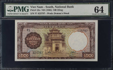 VIETNAM, SOUTH. Ngan Hang Quoc Gia Viet Nam. 500 Dong, ND (1964). P-22a. PMG Choice Uncirculated 64.

Estimate: $75.00- $150.00