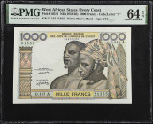WEST AFRICAN STATES. Banque Centrale des Etats de l'Afrique de l'Ouest. 1000 Francs, ND (1959-65). P-103A1. PMG Choice Uncirculated 64 EPQ.

Estimat...