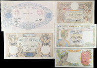 MIXED LOTS. Indo-China & France. Lot of (5). Mixed Banks. Mixed Denominations, ND (1937-1954). P-Various. Very Fine.
A grouping of four French notes ...
