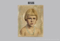 Unbekannter Portraitist Junges Mädchen, Öl auf Leinwand, auf Keilrahmen aufgezogen, unten links undeutlich monogrammiert, 29,5 x 23,5 cm, teilweise be...
