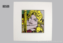 Roy Lichtenstein, 1923 New York - 1997, beidseitig bedruckte Buchseite "Blonde Waiting 1964", Farboffsetdruck, Blattmaß ca. 30,5 x 30,5 cm, Bildmaß 23...