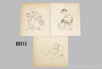 Gustav Klimt, 9 Heliogravuren auf leichtem Bütten, Aktmotive, Blattmaß je 25 x 22 cm, jeweils in der Platte signiert, teils leicht gebräunt und teils ...