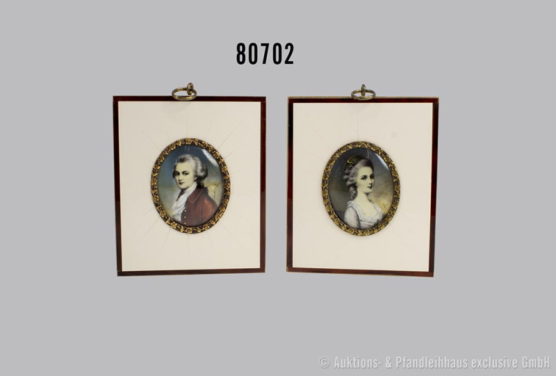 1 Paar Biedermeier Miniaturen, der junge Mozart und seine Frau Constanze Weber, ...
