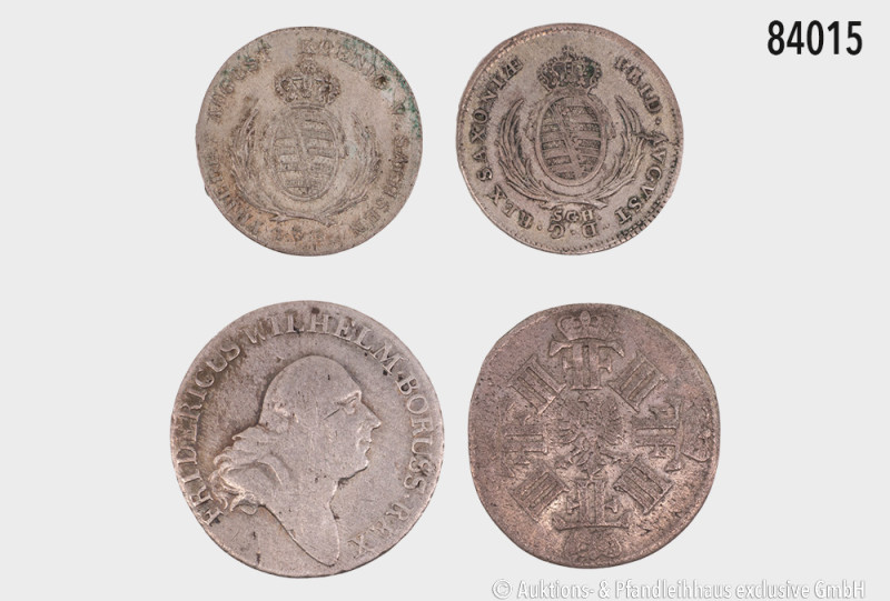 Konv. 4 Kleinmünzen, Preußen (12 Kreuzer 1693 und 4 Groschen 1796) und Sachsen (...