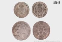 Konv. 4 Kleinmünzen, Preußen (12 Kreuzer 1693 und 4 Groschen 1796) und Sachsen (1/12 Taler 1812 und 1823), sehr schön-fast vorzüglich, bitte besichtig...