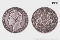 Sachsen, Johann (1854-1873), Doppeltaler 1861 B, 36,77 g, 41 mm, AKS 127, Randfehler und Kratzer, Patina, sehr schön