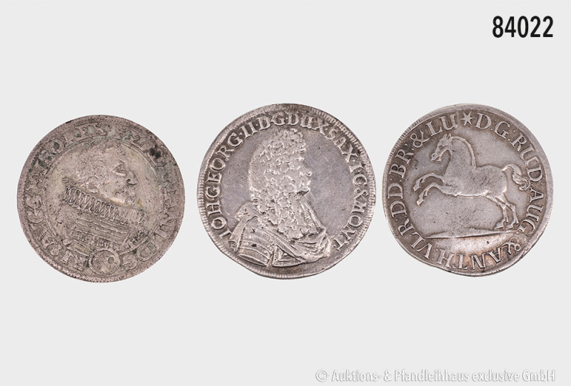 Konv. 3 Silbermünzen, Sachsen 2/3 Taler 1680 (Henkelspur), Ferdinand II., Kipper...