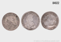 Konv. 3 Silbermünzen, Sachsen 2/3 Taler 1680 (Henkelspur), Ferdinand II., Kipper- 1/2 Taler 60 Kreuzer 1621 und Braunschweig-Lüneburg 24 Mariengrosche...