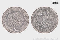 Weimarer Republik, 5 RM 1928 A, Eichbaum, 25,00 g, 36 mm, Jaeger 331, kleine Randfehler, vermutlich fein berieben, sehr schön-fast vorzüglich