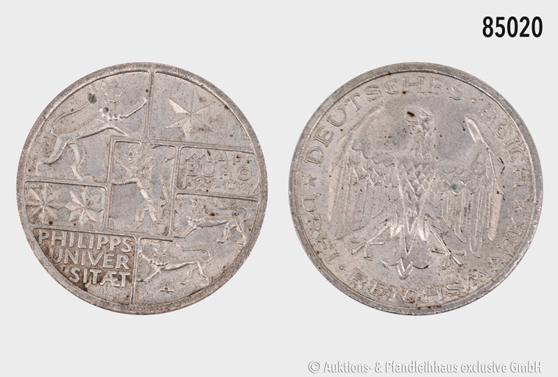 Weimarer Republik, 3 RM 1927 A, 400 Jahre Universität Marburg, 15,00 g, 30 mm, J...