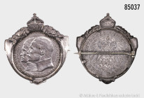 Hessen, 2 Mark 1904, 400. Geburtstag Philipps des Großmütigen, AKS 162, gefasst in einer schönen Brosche aus der Zeit, 800er Silber, Münze kann entfer...