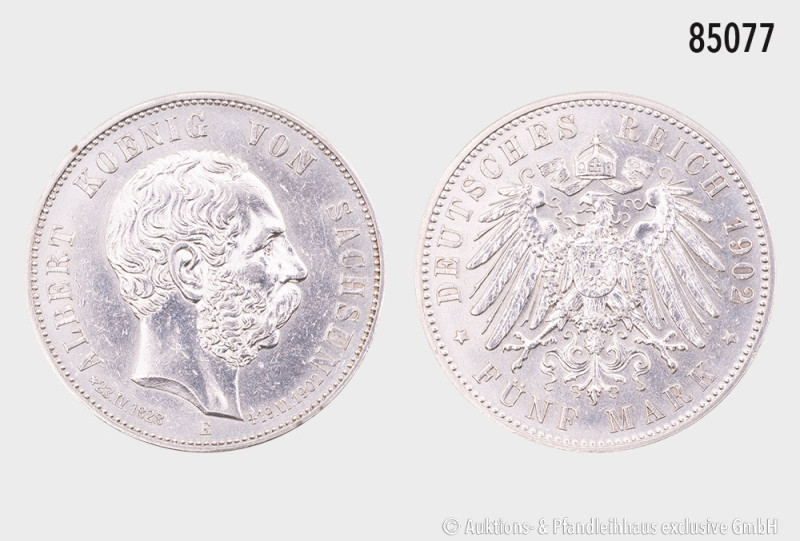 Sachsen, 5 Mark 1902 E, auf den Tod des Königs, 27,74 g, 38 mm, Jaeger 128, Rand...