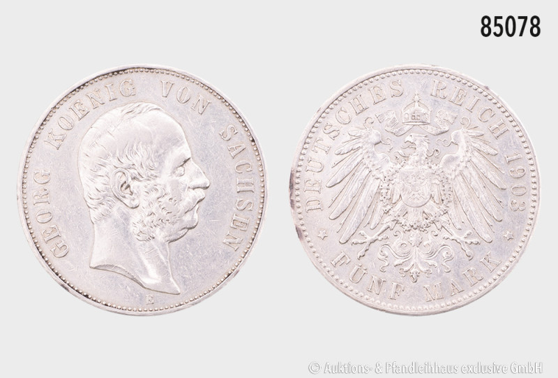 Sachsen, 5 Mark 1903 E, 27,67 g, 38 mm, Jaeger 130, kleine Randfehler und Kratze...