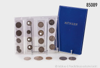 Aus Nachlass, Konv. ca. 370 Münzen alle Welt, dabei auch Silbermünzen, u. a. 4 x 5 RM Garnisonskirche, 4 x 5 RM Hindenburg, USA Morgan Dollar 1921, et...
