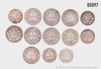 Kaiserreich, Konv. 8 x 1 Mark, dabei 1874 und 1886 D, sowie 5 x 1/2 Mark, Silber, gemischter Zustand, bitte besichtigen
