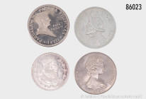 Konv. 9 Münzen, dabei 4 Silbermünzen, u. a. Bahamas 2 Dollars 1973 (2 x), Mexiko 1 Peso 1966, Panama 1 Balboa 1947 etc., teilweise in OVP mit Zertifik...