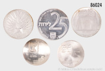 Israel, Sammlung von 16 Silber-Gedenkmünzen aus 1958/1975, dabei 5 Lirot Israeliot J.E. 5724/1964 auf 16 Jahre Staat Israel, 5 Lirot Isreaeliot 1960, ...
