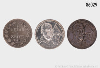 Konv. Polen (unter russischer Herrschaft), 5 Zlotych (3/4 Rubel) 1840 und Russland, Gedenkrubel 1913 (2 x), gemischter Zustand, teilweise mit Fehlern,...
