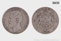 Rumänien, Karl I. (1866-1914), 5 Lei 1880, von Kullrich, 24,34 g, 36 mm, KM 12, schön