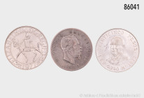 Konv. 19 Silbermünzen, verschiedene Länder, insgesamt ca. 350 g Feinsilber, gemischter Zustand, bitte besichtigen, auf Foto nur ein Teil abgebildet
